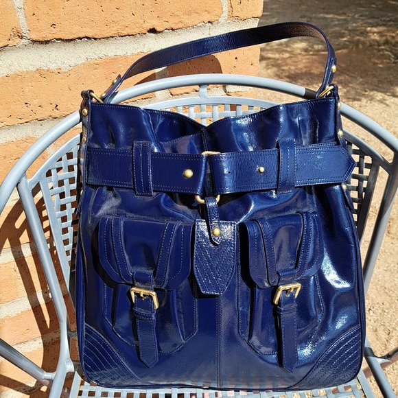 Victor Alfaro Patent Leather Purple Shoulder Bag Large Tote Style with Dust Bag - Picture 5 of 16